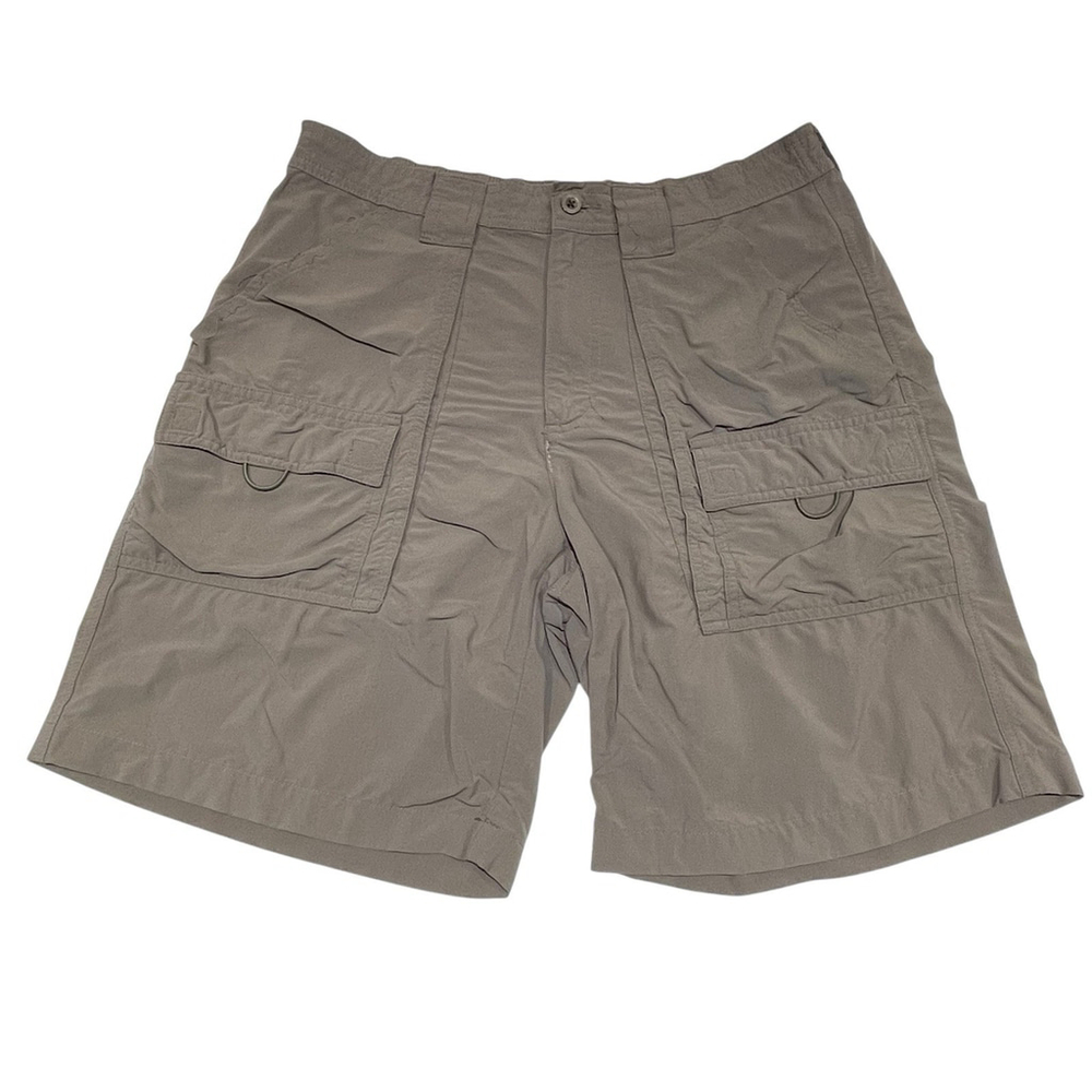LL Bean Cargo Utillity Shorts Mens 32 Dark Khaki Flat Front Hiking Fishing FLAWS